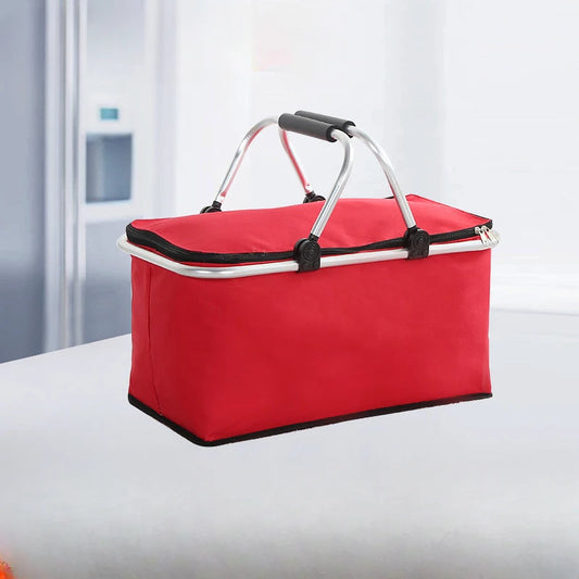 Portable Picnic Basket Oxford Cloth Camping Insulated Basket Thickened Aluminum Film Folding Take-Out Picnic Basket