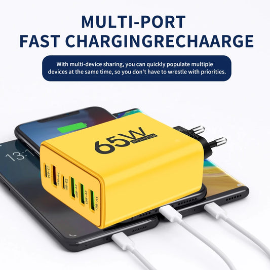 65W USB Multi-Ports Fast Charging Mobile Phone Charger for Iphone Xiaomi Samsung Quick Charge 3.0 Wall Adapters Travel Chargers