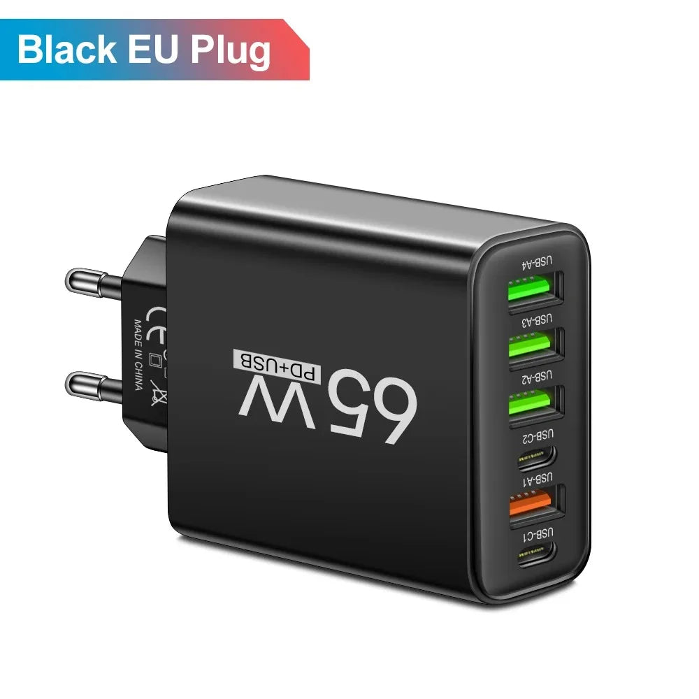 65W USB Multi-Ports Fast Charging Mobile Phone Charger for Iphone Xiaomi Samsung Quick Charge 3.0 Wall Adapters Travel Chargers