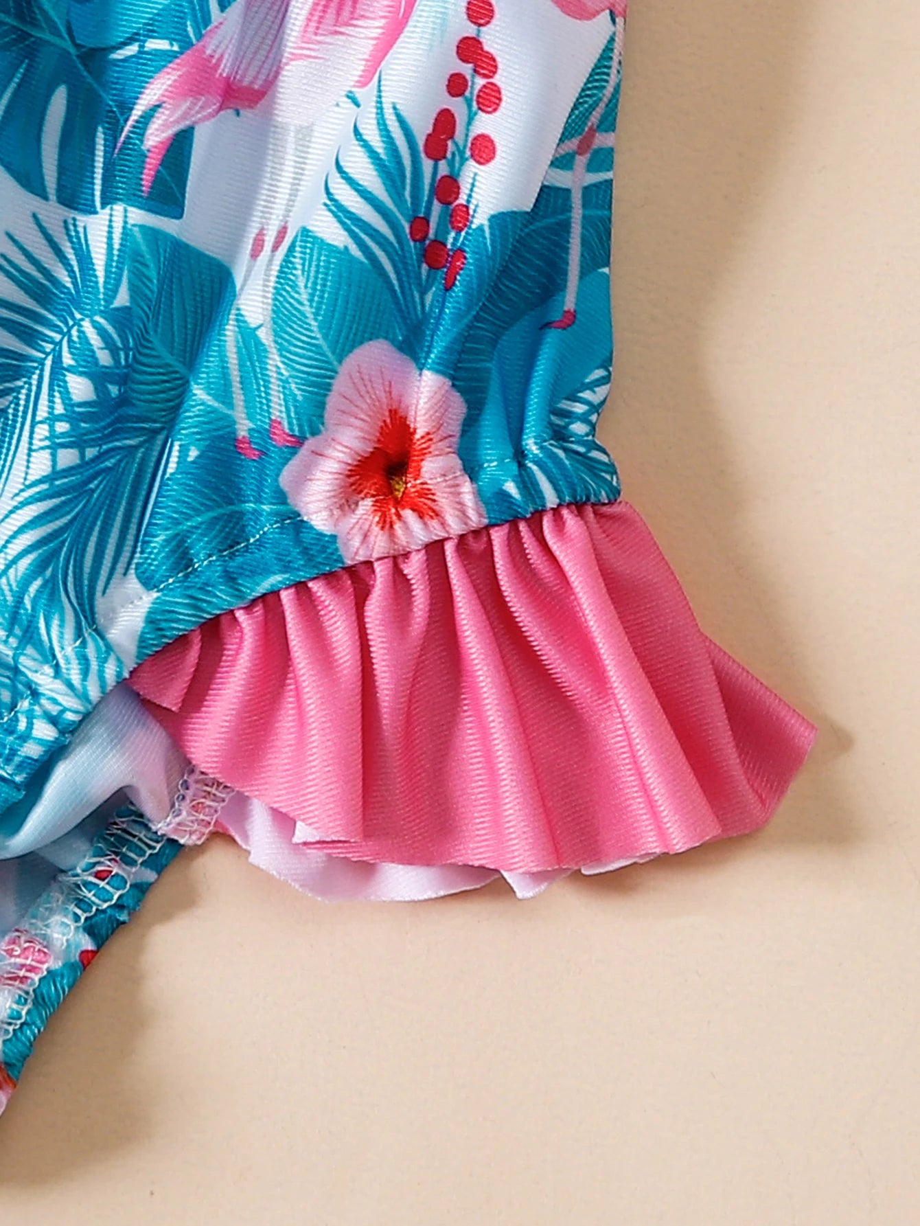 Summer Toddler Girls Swimwear 1-3Y Flamingo Tropical Print 2Pcs Bikini Set with Bow Ruffle Hem Kids Beachwear