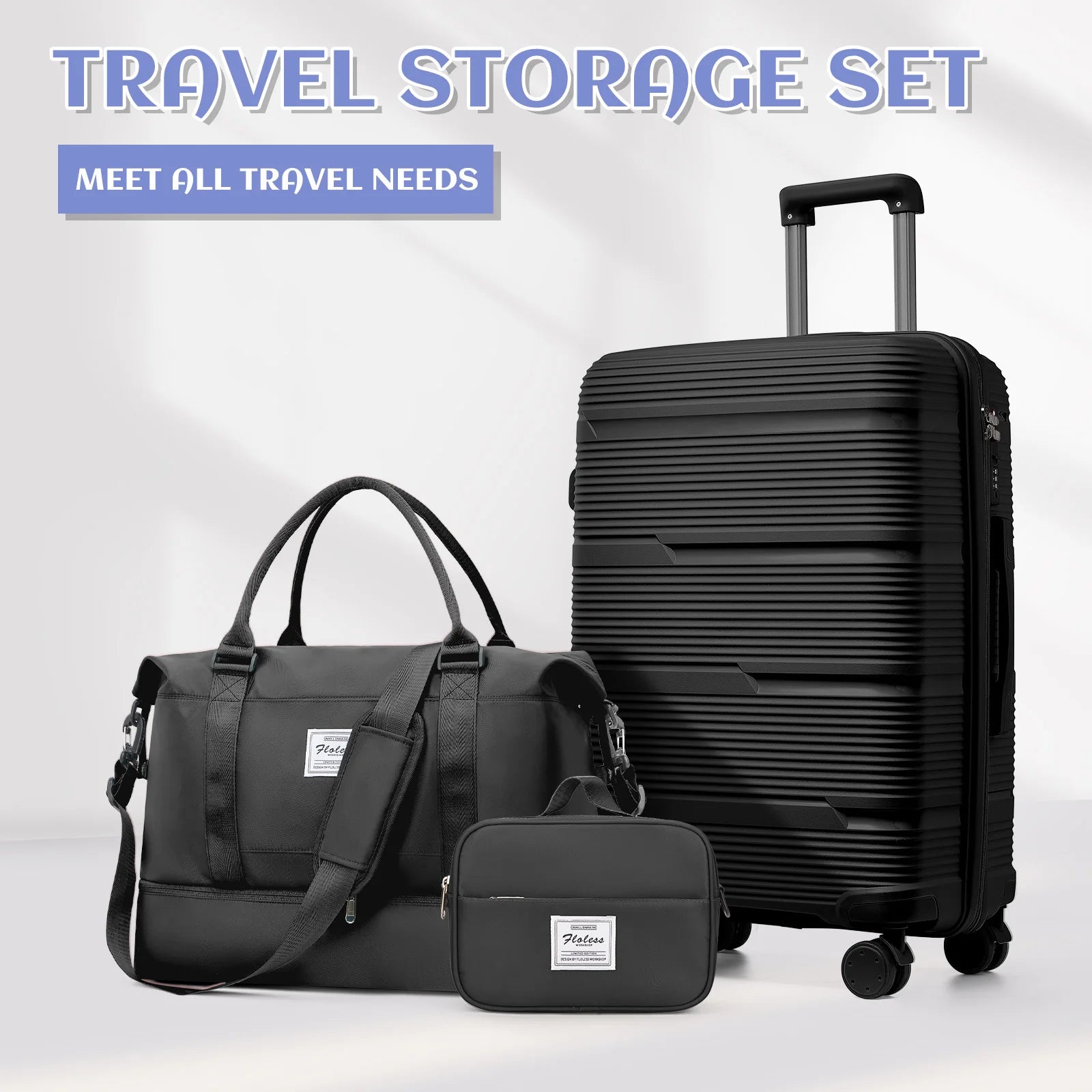 3Pcs Large Travel Suitcase Sets with Travel Bag, Checked Suitcases with Wheels, Carry on Luggage Sets, Travel Box Cabin 55X42X25