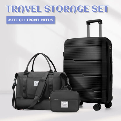 3Pcs Large Travel Suitcase Sets with Travel Bag, Checked Suitcases with Wheels, Carry on Luggage Sets, Travel Box Cabin 55X42X25