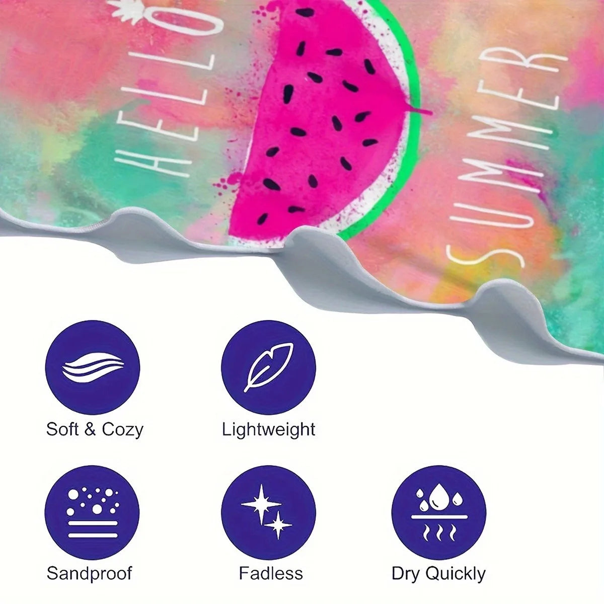 Hello Summer Watermelon-Print Beach Towel: Fun in the Sun! Suitable for Towels, Bath Towels, Beach Towels