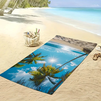 Beach Paradise: Large, Stylish Towel with Tropical Palm Scene Suitable for Towels, Bath Towels, Beach Towels