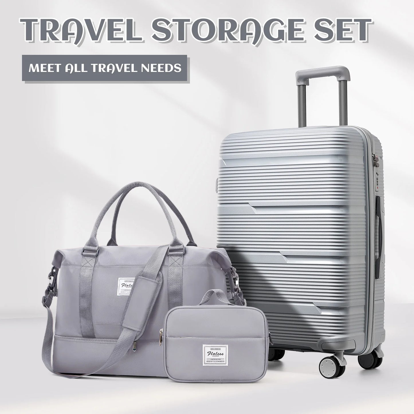 3Pcs Large Travel Suitcase Sets with Travel Bag, Checked Suitcases with Wheels, Carry on Luggage Sets, Travel Box Cabin 55X42X25