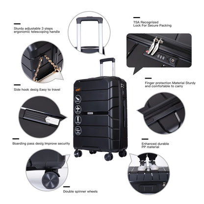 Hardshell Suitcase Spinner Wheels PP Luggage Sets Lightweight Suitcase with TSA Lock, 3-Piece Set (20/24/28)