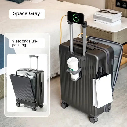 2024 New Suitcase Front Opening Luggage USB Laptop Bag Carry-On Travel Bags Rolling Cabin Suitcases 18" 22" 28 Inch Trolley Case