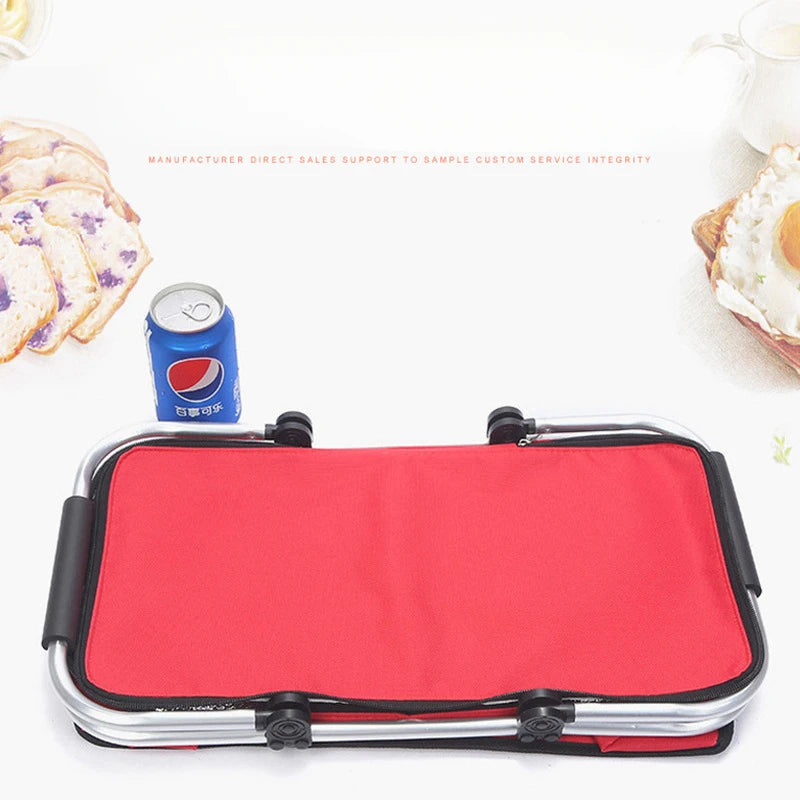 Portable Picnic Basket Oxford Cloth Camping Insulated Basket Thickened Aluminum Film Folding Take-Out Picnic Basket