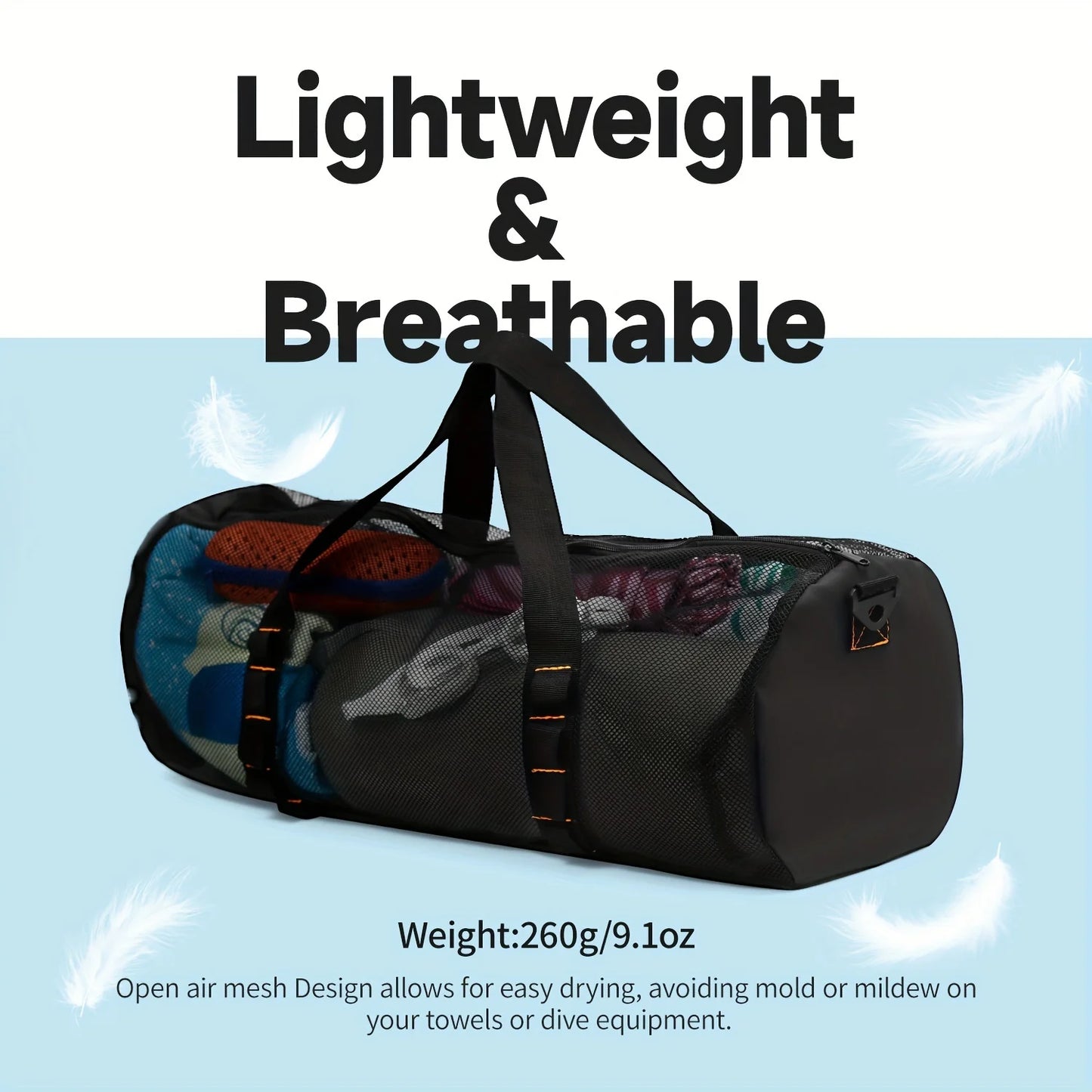 Large Capacity Mesh Duffel Bag, Breathable Swimming Gym Bag,Beach Mesh Dive Bag, Perfect for Beach and Water Sports