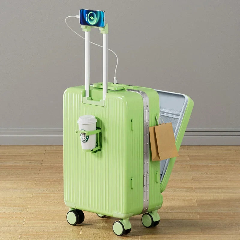 2024 New Suitcase Front Opening Luggage USB Laptop Bag Carry-On Travel Bags Rolling Cabin Suitcases 18" 22" 28 Inch Trolley Case