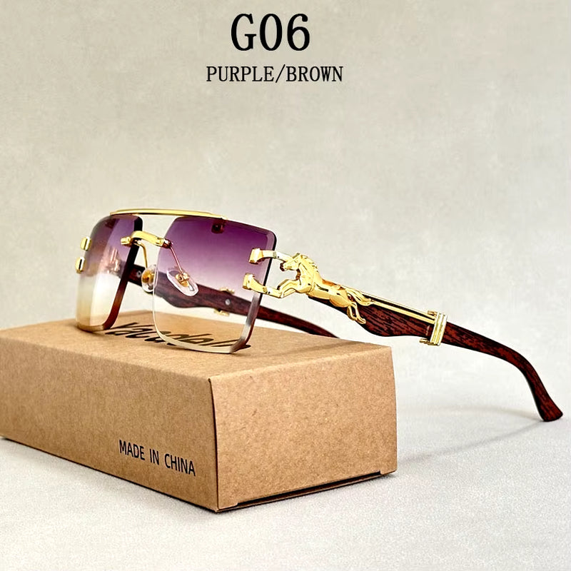 2024 Square Sunglasses for Men New Luxury Vintage Designer Rimless Sunglasses Women Trendy Fashion Glasses Gafas De Sol Hombre
