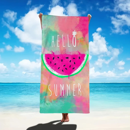 Hello Summer Watermelon-Print Beach Towel: Fun in the Sun! Suitable for Towels, Bath Towels, Beach Towels