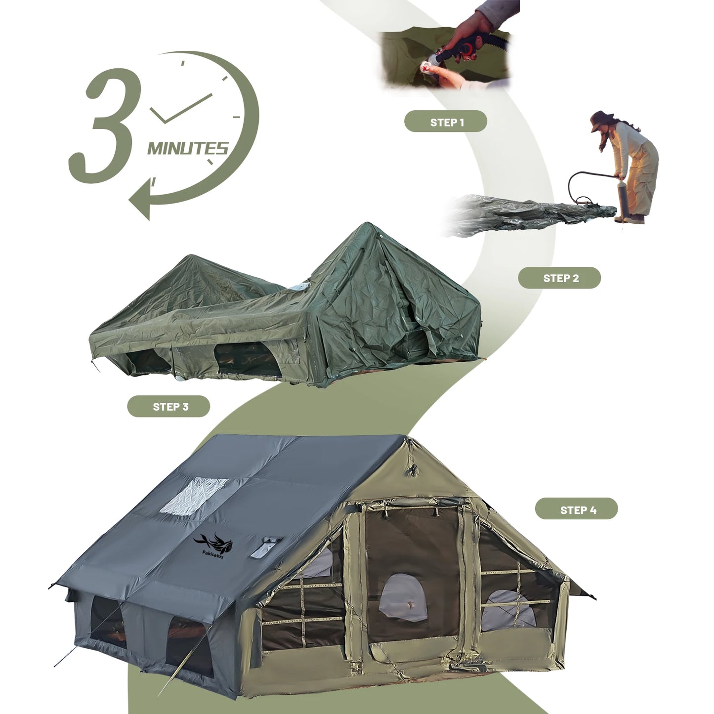 Inflatable Camping Tent 4-8 People with Windows Portable Water-Resistant Camping Tent Four Season Tents