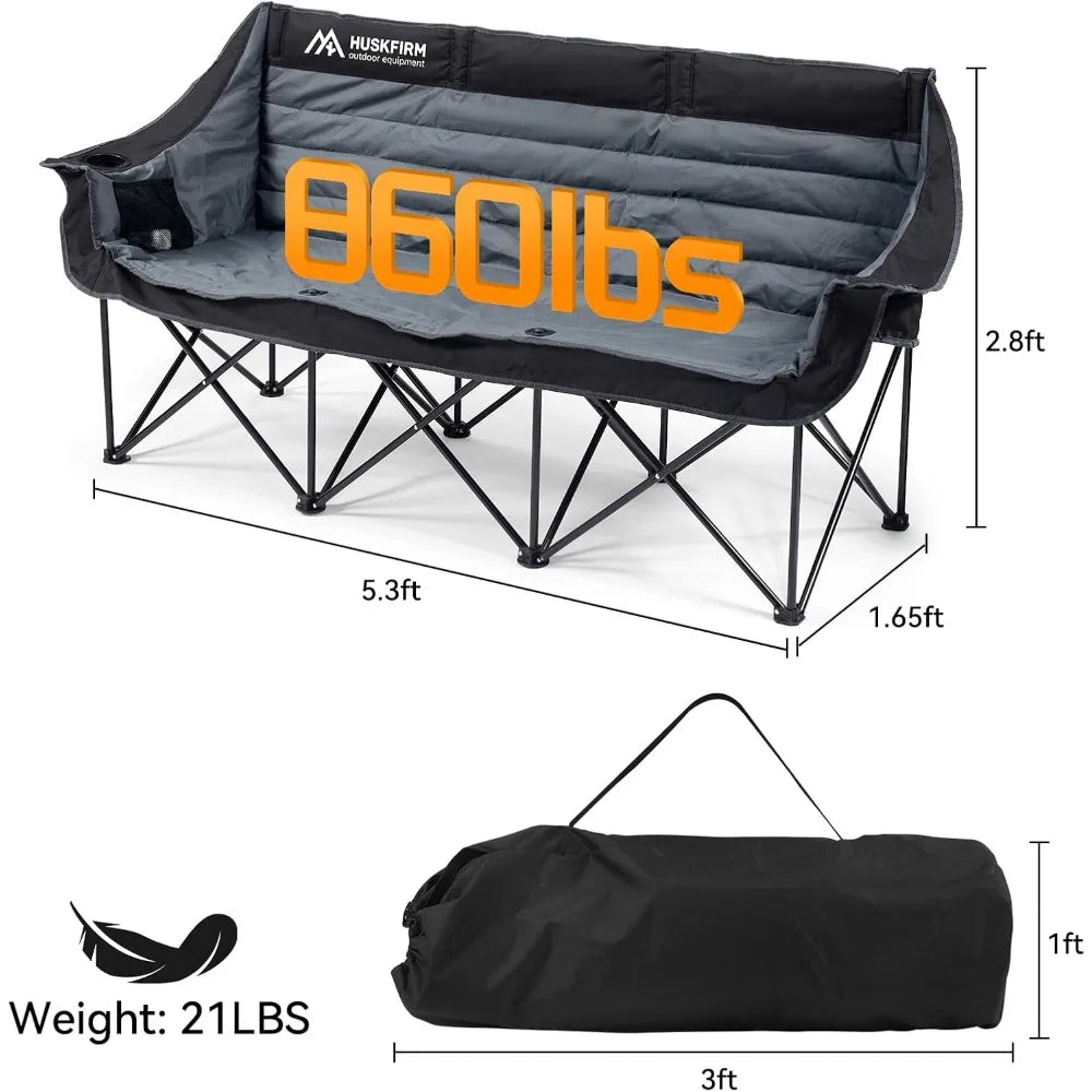 3 Person Camping Chairs Folding Double Camping Chair Portable Oversized Loveseat Padded Camp Chair Heavy Duty Camping Couch For