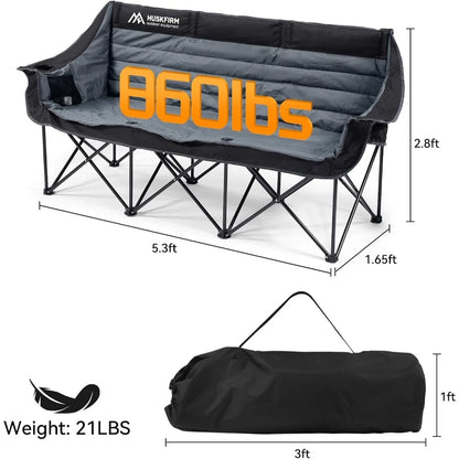 3 Person Camping Chairs Folding Double Camping Chair Portable Oversized Loveseat Padded Camp Chair Heavy Duty Camping Couch For