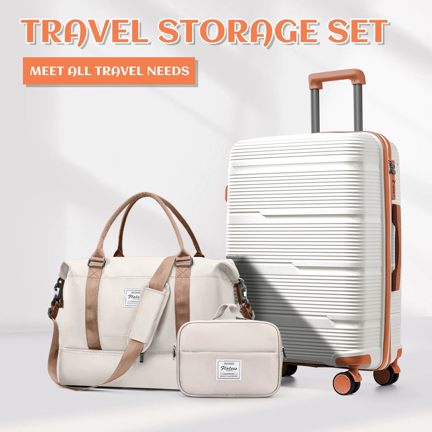 3Pcs Large Travel Suitcase Sets with Travel Bag, Checked Suitcases with Wheels, Carry on Luggage Sets, Travel Box Cabin 55X42X25