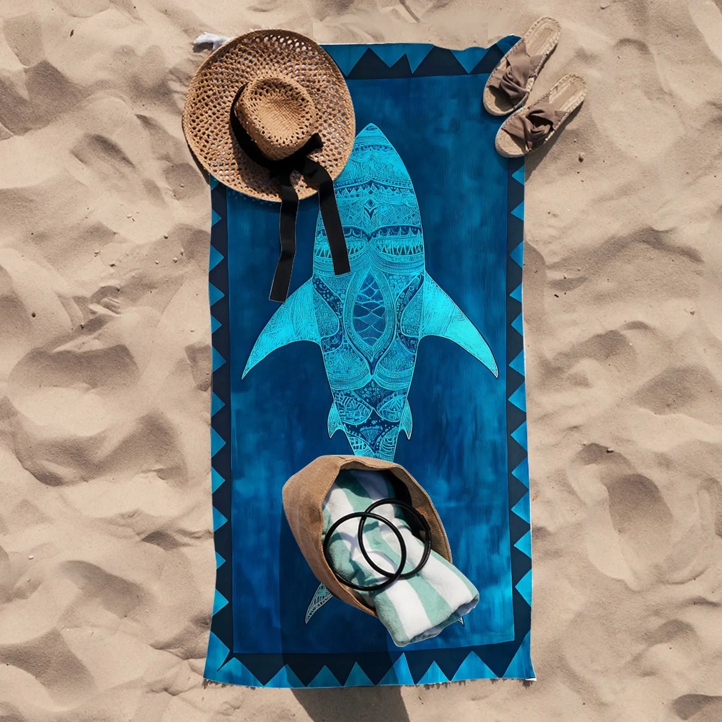 Exquisite Shark-Patterned Beach Towel for Summer Fun! Suitable for Towels, Bath Towels, Beach Towels