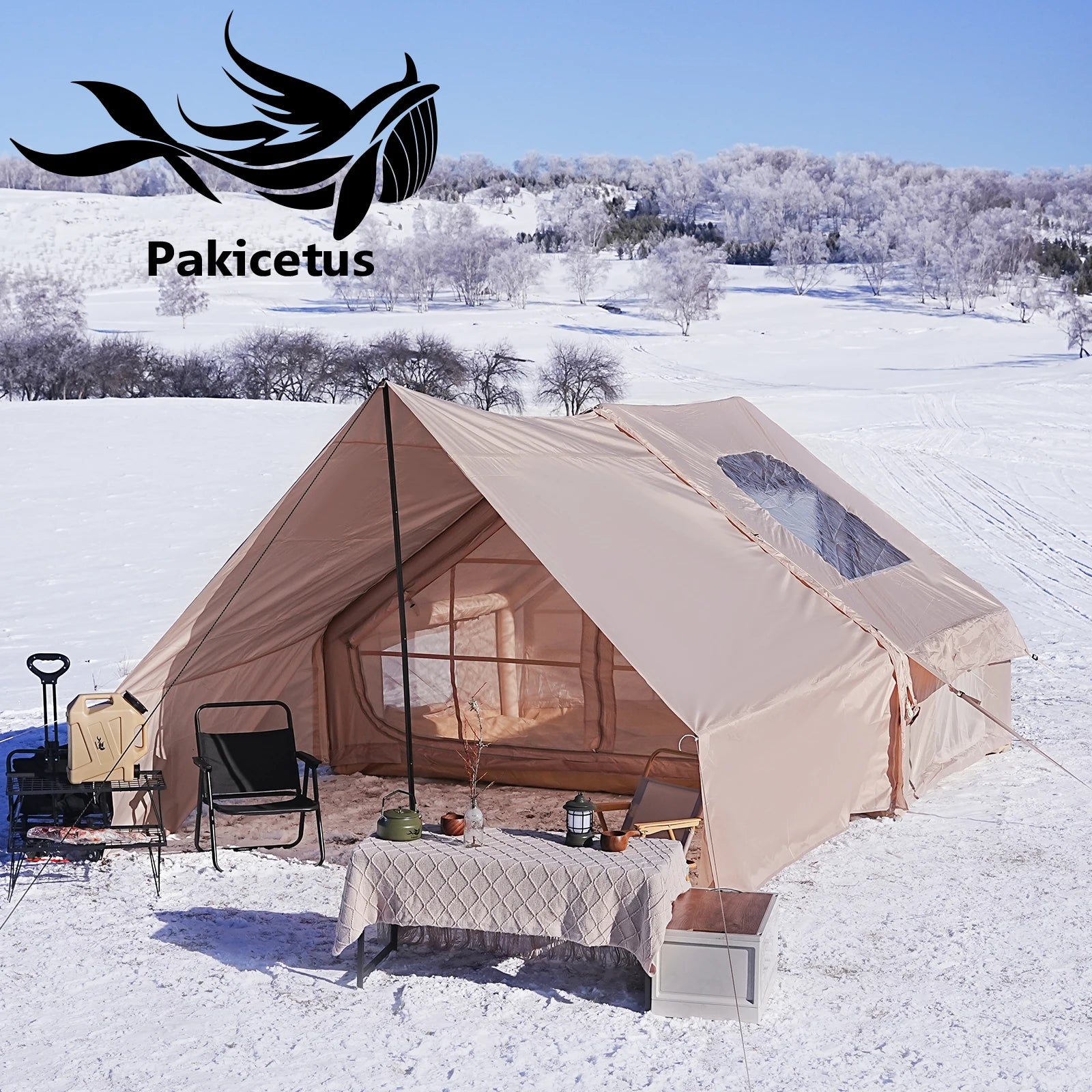 Inflatable Camping Tent 4-8 People with Windows Portable Water-Resistant Camping Tent Four Season Tents