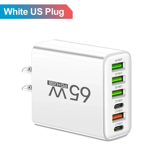 65W USB Multi-Ports Fast Charging Mobile Phone Charger for Iphone Xiaomi Samsung Quick Charge 3.0 Wall Adapters Travel Chargers