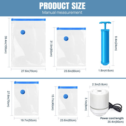 Vacuum Storage Bags for Clothes,12-Pack with Electric Pump Hand Pump,Space-Saving Compression Bags for Travel &Home Organization