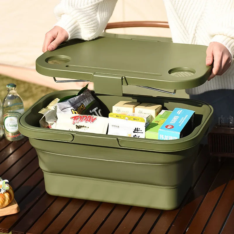 Outdoor Camping Foldable Storage Box Folding Table Picnic Portable Storage Basket Picnic Basket Comes with a Small Table Board