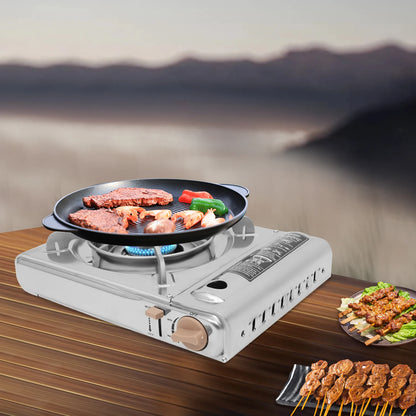 Portable Camping Grill Gas Stove with Windproof Ring Adjustable Firepower Lightweight for Outdoor Camping Picnic Barbecue