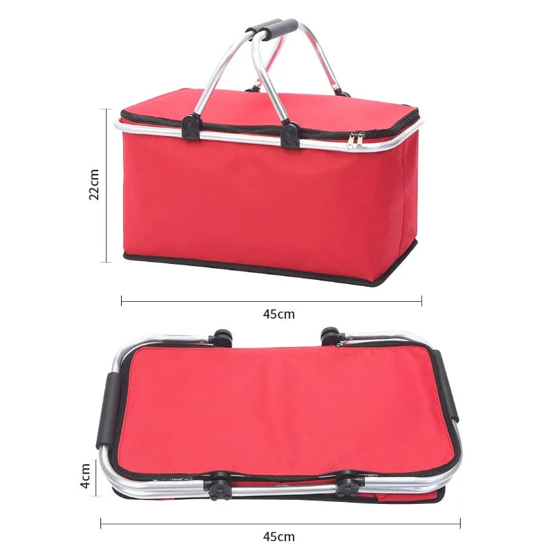Portable Picnic Basket Oxford Cloth Camping Insulated Basket Thickened Aluminum Film Folding Take-Out Picnic Basket