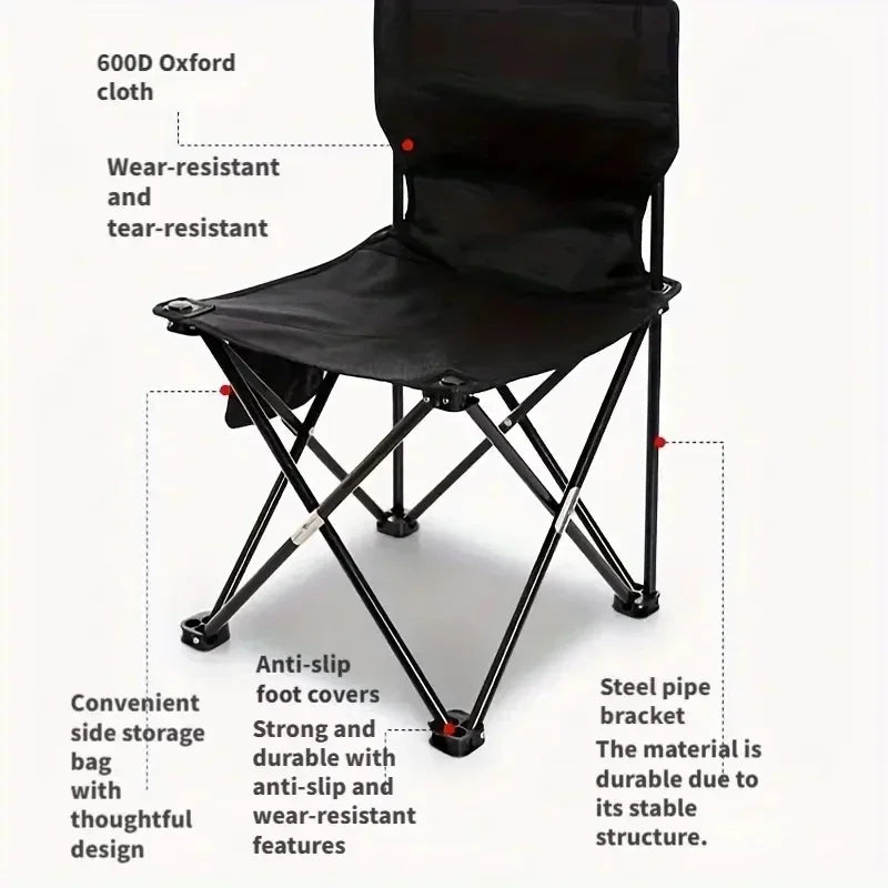 Outdoor Foldable Chair Camping Chair with Side Pocket Picnic Oxford Cloth Chairs Portable Beach Fishing Chairs Camping Chairs