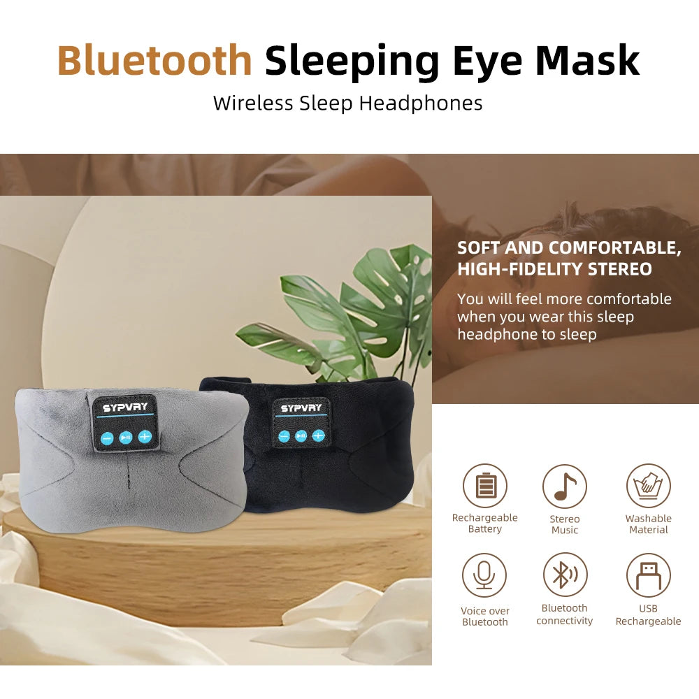 Bluetooth Sleeping Mask Blindfold Wireless Headphones for Sleeping, Breathable Headband Headphones Music Eye Mask
