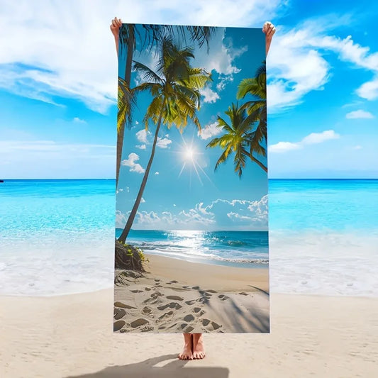 Beach Paradise: Large, Stylish Towel with Tropical Palm Scene Suitable for Towels, Bath Towels, Beach Towels