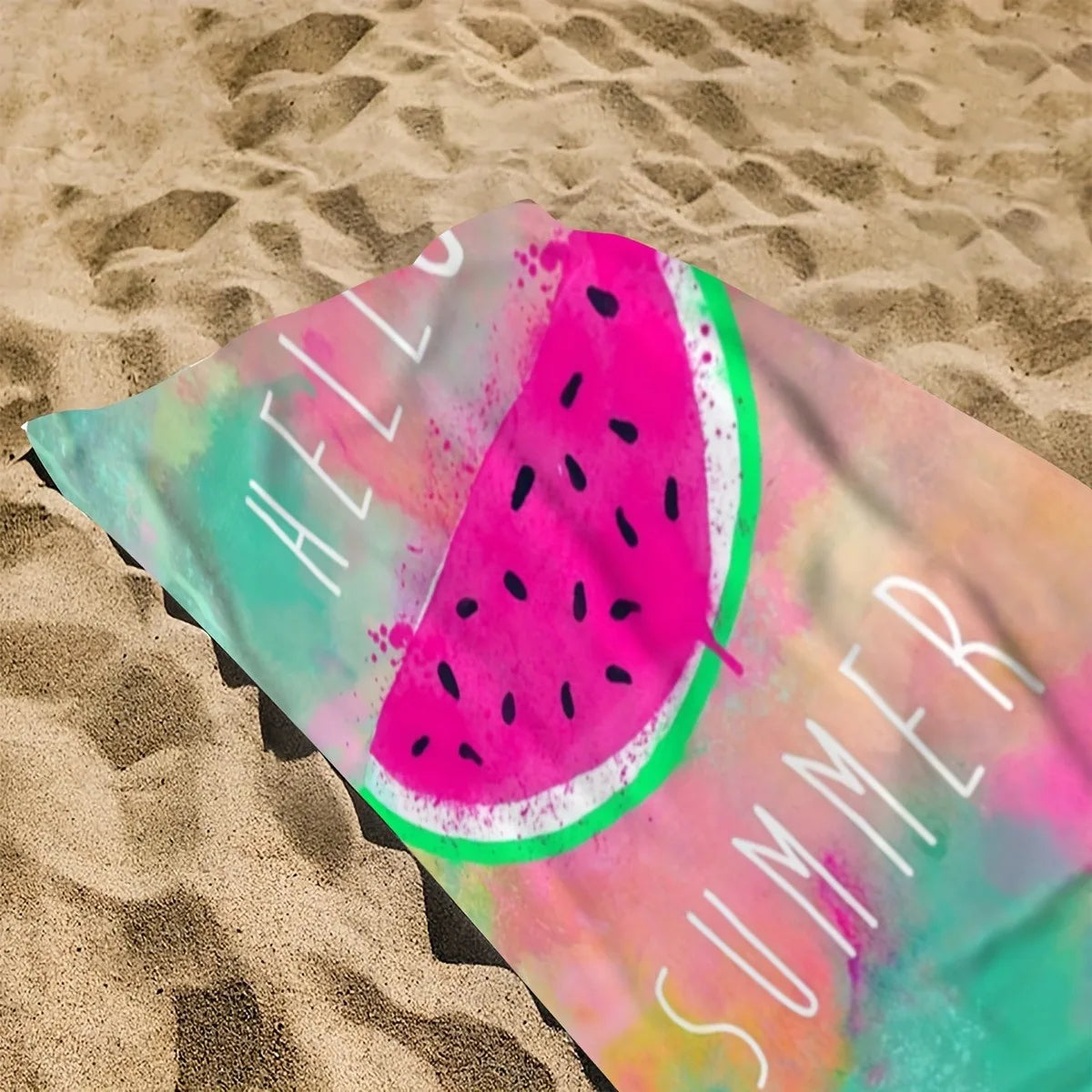Hello Summer Watermelon-Print Beach Towel: Fun in the Sun! Suitable for Towels, Bath Towels, Beach Towels