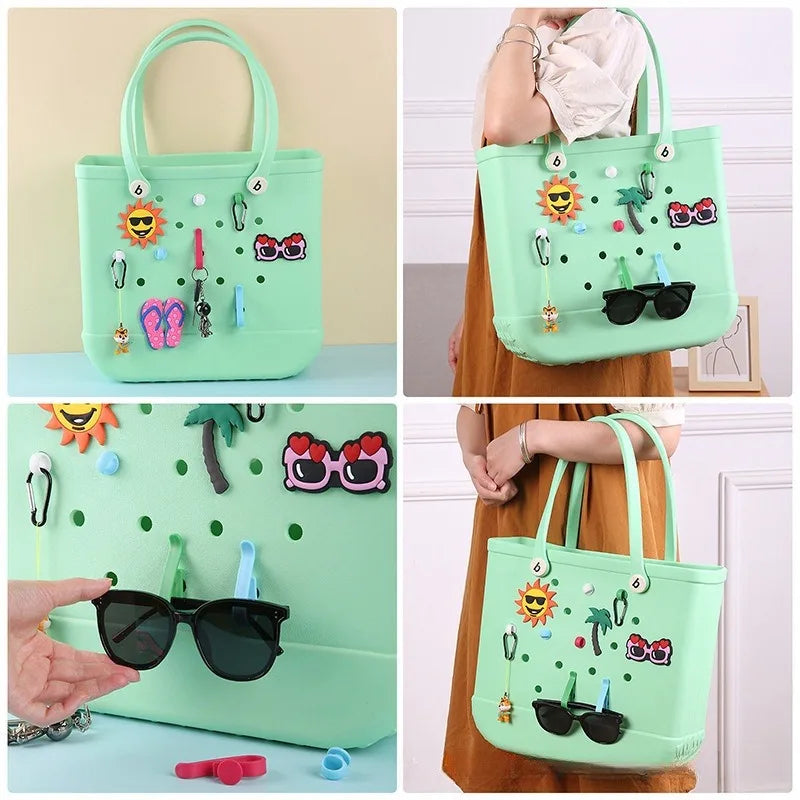 Beach Bag Silicone Phone Holder Eva Storage Basket Inserts Hook Set Small Key Chain Clip Storage Accessories Beach Bag Organizer