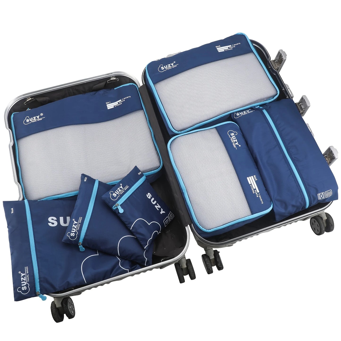 7 Set Luggage Organizer Bags for Family, Mesh Breathable Travel Packing Cubes for Suitcases Durable Travel Essentials Bags Set