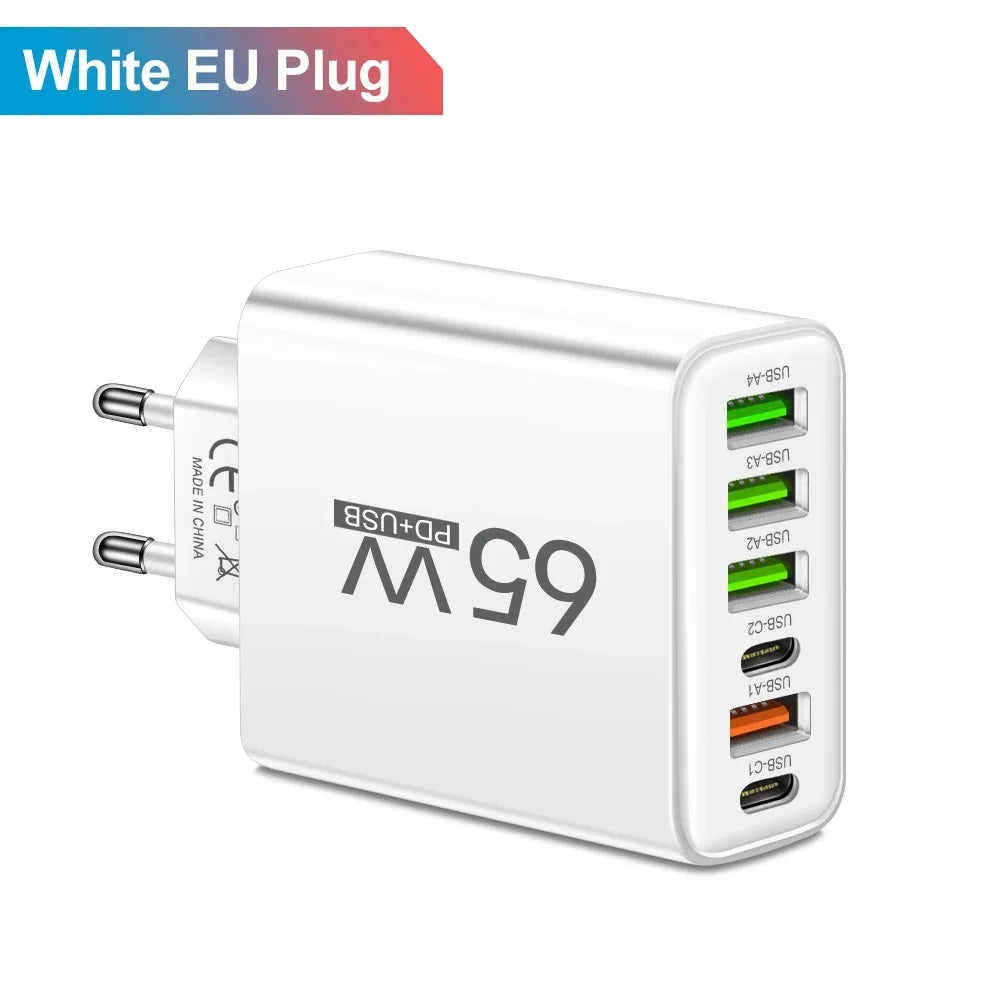 65W USB Multi-Ports Fast Charging Mobile Phone Charger for Iphone Xiaomi Samsung Quick Charge 3.0 Wall Adapters Travel Chargers