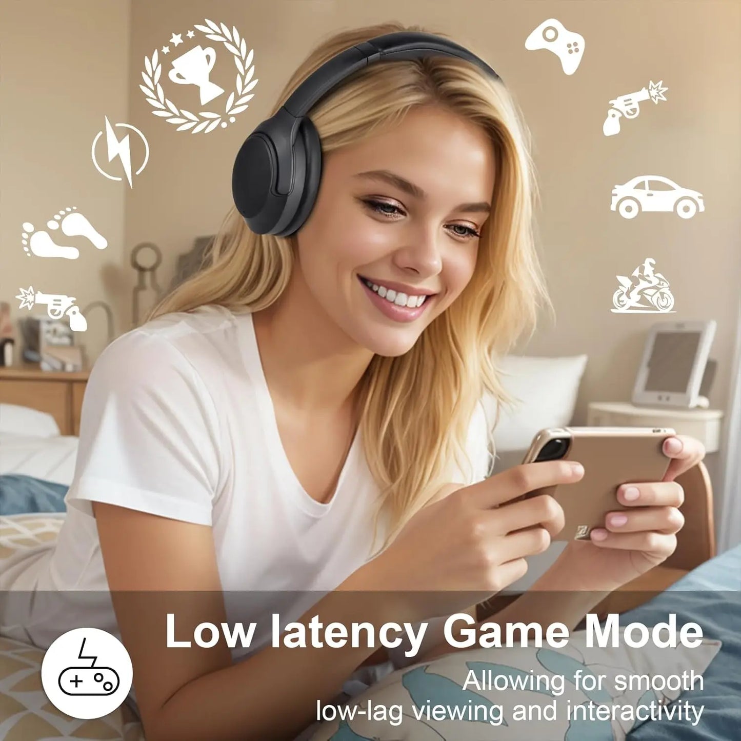 Hybrid Active Noise Cancelling Headphones, Wireless over Ear Bluetooth Headsets ANC,APP Custom Eq,Deep Bass, Comfort Ear Cups