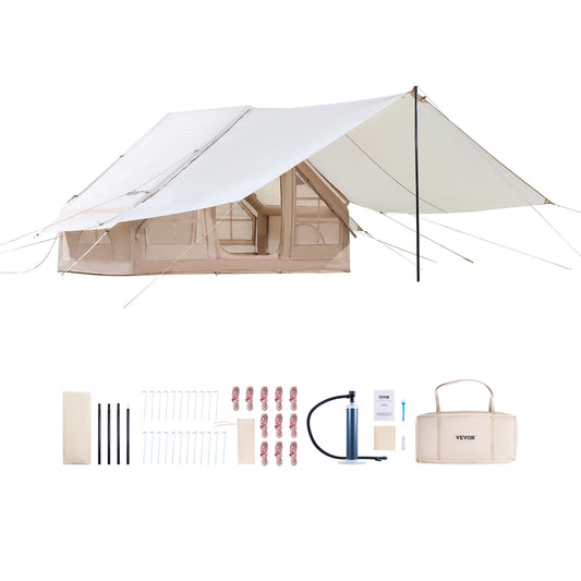 Inflatable Tents for Camp 3-5 Person Easy Setup Blow up Tent with Hand Pump 300D Oxford Tent with Doors & Mesh Windows