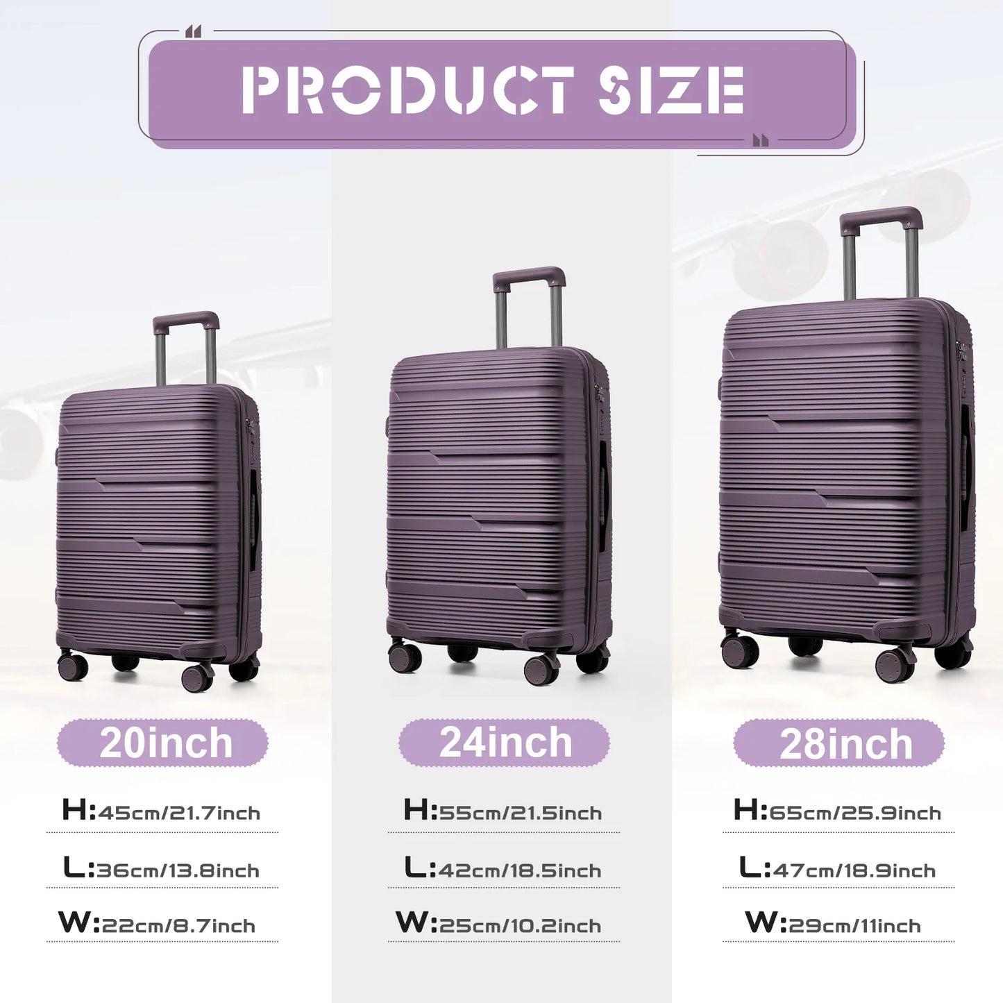 3Pcs Large Travel Suitcase Sets with Travel Bag, Checked Suitcases with Wheels, Carry on Luggage Sets, Travel Box Cabin 55X42X25