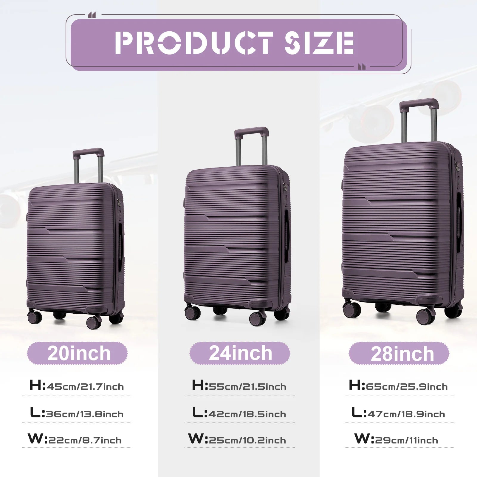 3Pcs Large Travel Suitcase Sets with Travel Bag, Checked Suitcases with Wheels, Carry on Luggage Sets, Travel Box Cabin 55X42X25