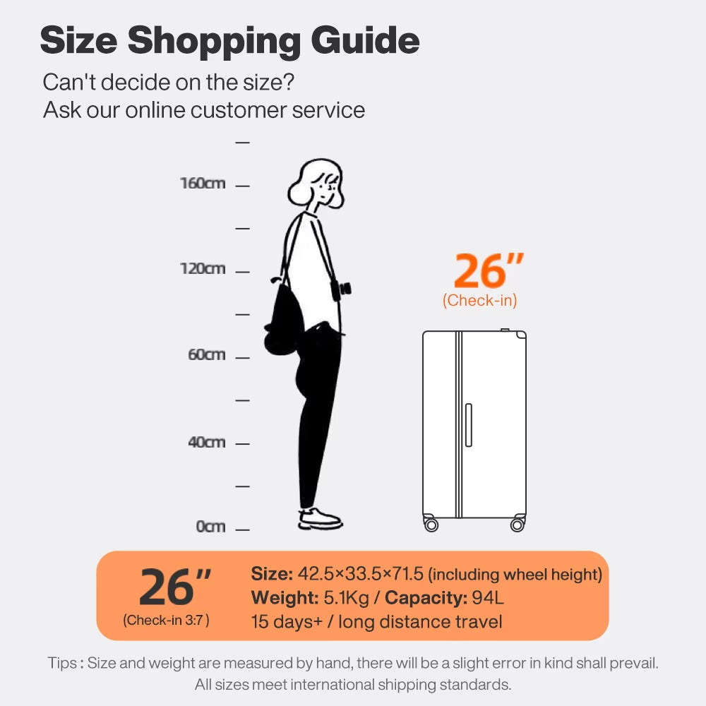 Large-Capacity Suitcase Trolley Case 26Inch Checked in Hardside Rolling Wheels Luggage Wide Handle Travel Suitcases M9276DH