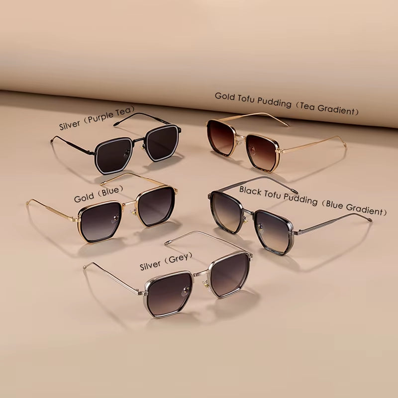 Retro Square Sunglasses for Men Women Fashion Small Frame Polygon Gradient Shades UV400 Sun Glasses Vintage Metal Sunglasses