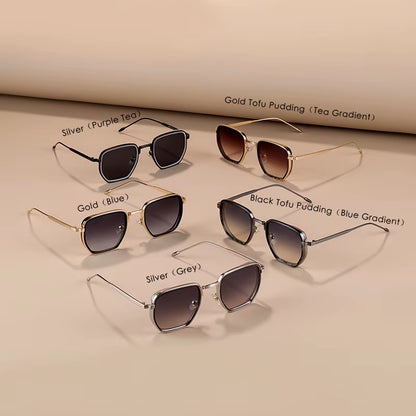 Retro Square Sunglasses for Men Women Fashion Small Frame Polygon Gradient Shades UV400 Sun Glasses Vintage Metal Sunglasses