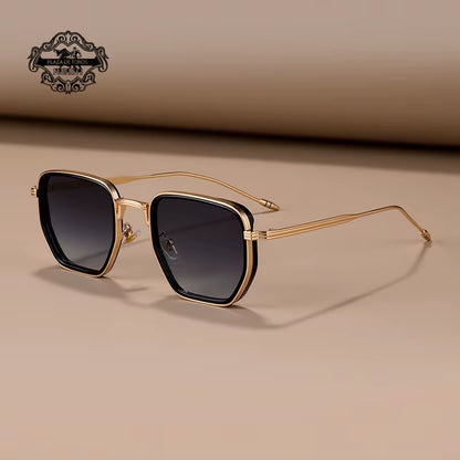 Retro Square Sunglasses for Men Women Fashion Small Frame Polygon Gradient Shades UV400 Sun Glasses Vintage Metal Sunglasses