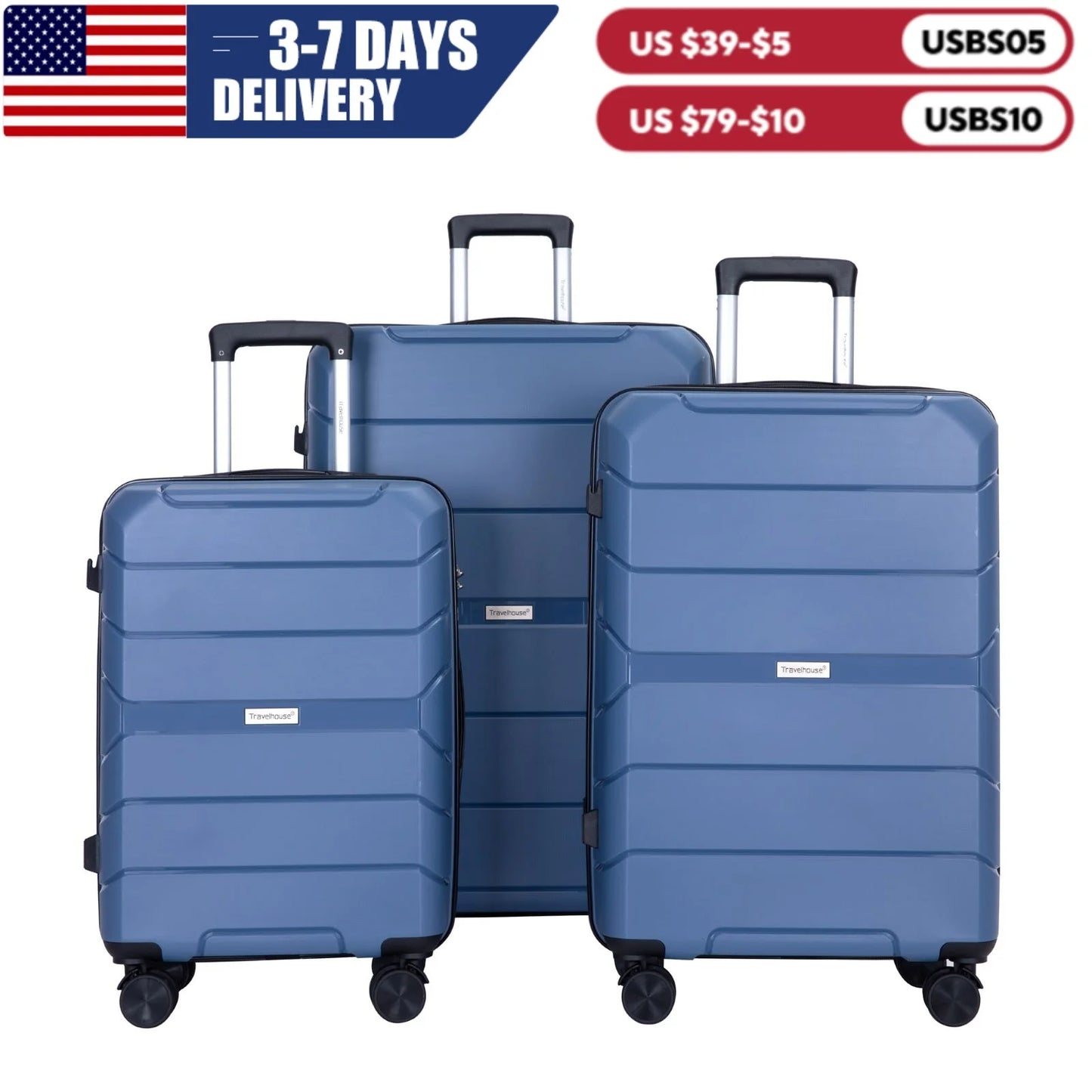 Hardshell Suitcase Spinner Wheels PP Luggage Sets Lightweight Suitcase with TSA Lock, 3-Piece Set (20/24/28)