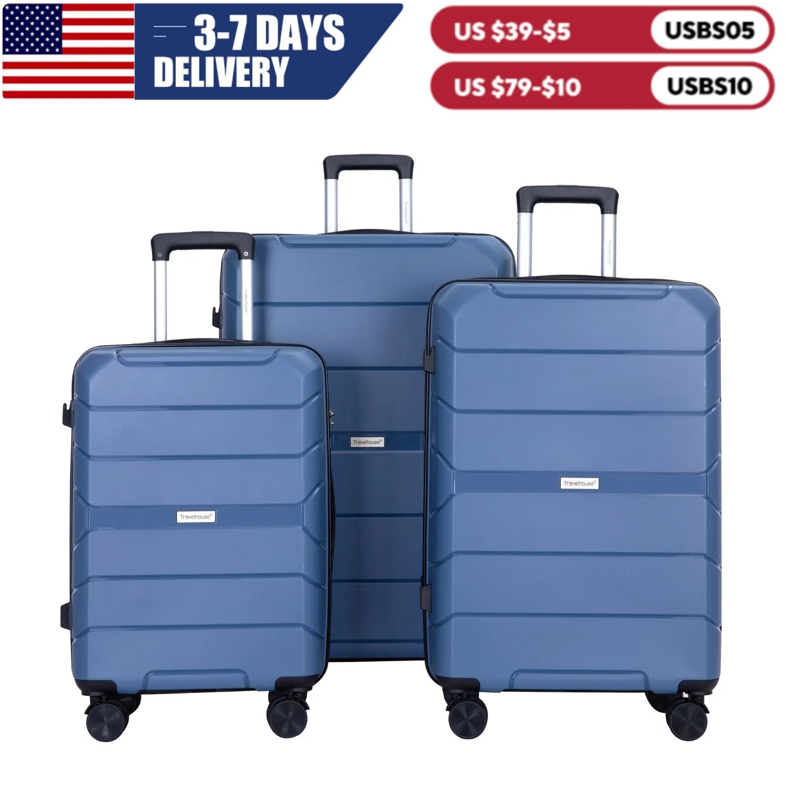 Hardshell Suitcase Spinner Wheels PP Luggage Sets Lightweight Suitcase with TSA Lock, 3-Piece Set (20/24/28)