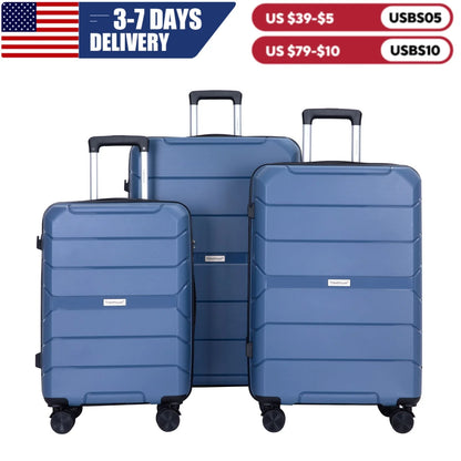 Hardshell Suitcase Spinner Wheels PP Luggage Sets Lightweight Suitcase with TSA Lock, 3-Piece Set (20/24/28)