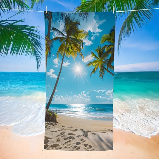 Beach Paradise: Large, Stylish Towel with Tropical Palm Scene Suitable for Towels, Bath Towels, Beach Towels
