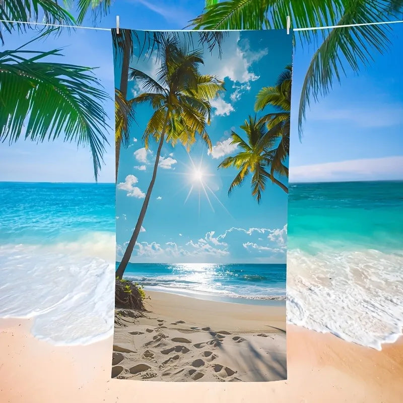 Beach Paradise: Large, Stylish Towel with Tropical Palm Scene Suitable for Towels, Bath Towels, Beach Towels