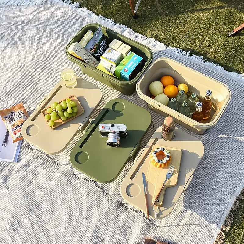 Outdoor Camping Foldable Storage Box Folding Table Picnic Portable Storage Basket Picnic Basket Comes with a Small Table Board