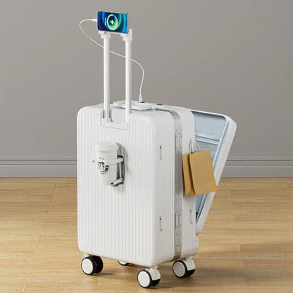 2024 New Suitcase Front Opening Luggage USB Laptop Bag Carry-On Travel Bags Rolling Cabin Suitcases 18" 22" 28 Inch Trolley Case