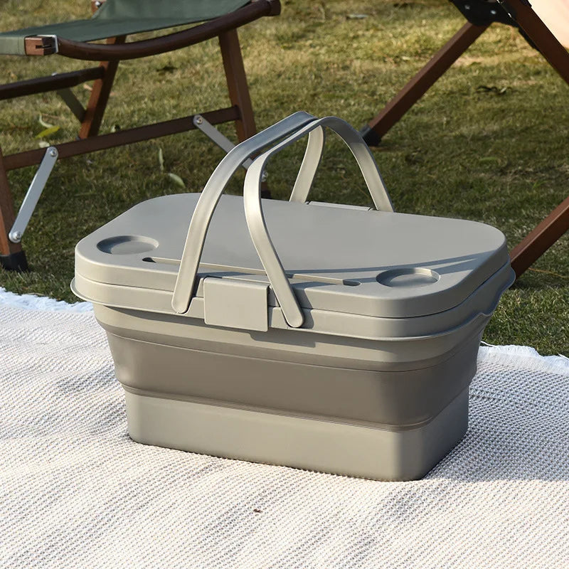 Outdoor Camping Foldable Storage Box Folding Table Picnic Portable Storage Basket Picnic Basket Comes with a Small Table Board